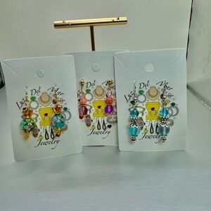 3 handmade Blue and Silver Dangling Beaded Earrings